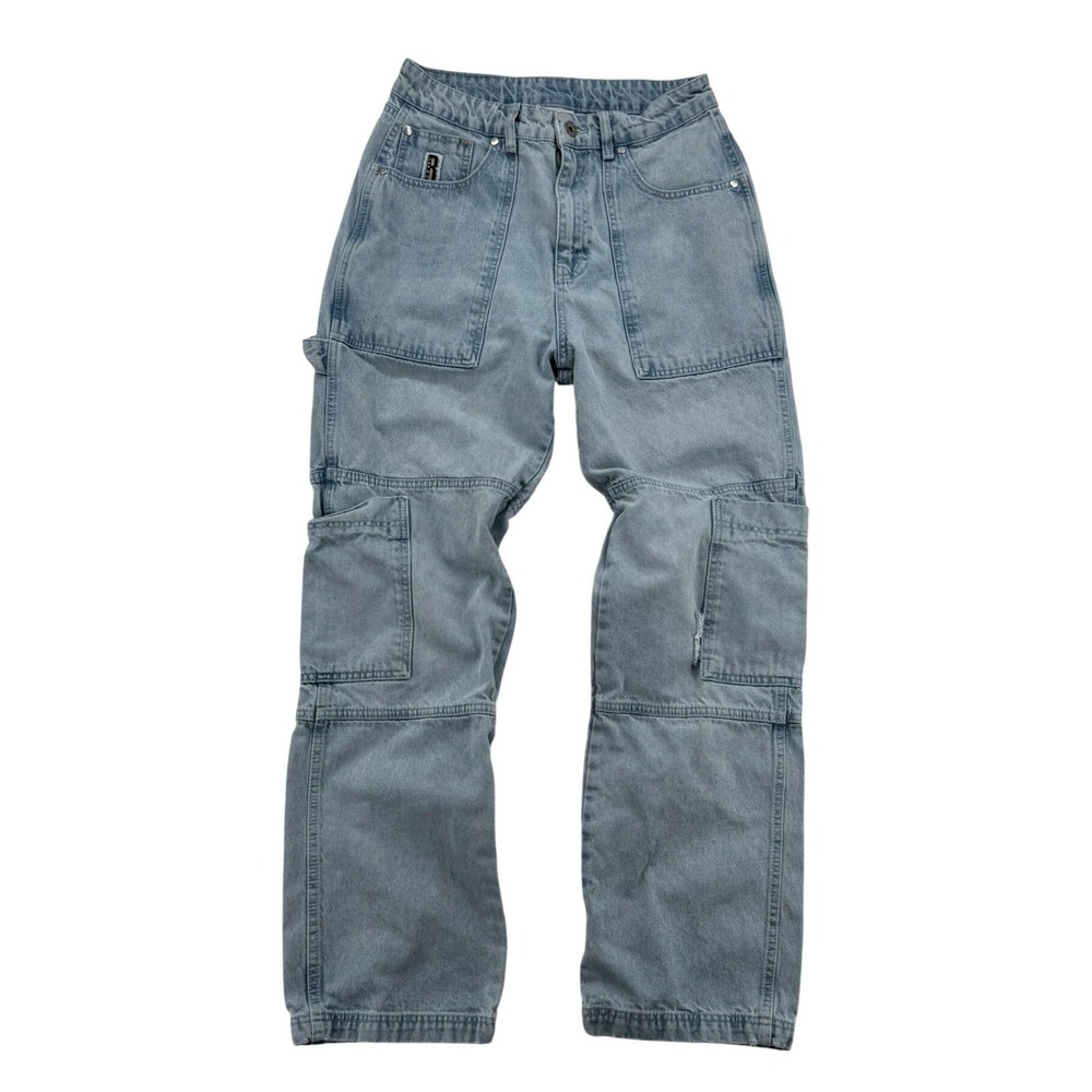 Ragged Jeans Cargo Pants Women Size 30 Light Blue Fair Wide Leg Utility Denim